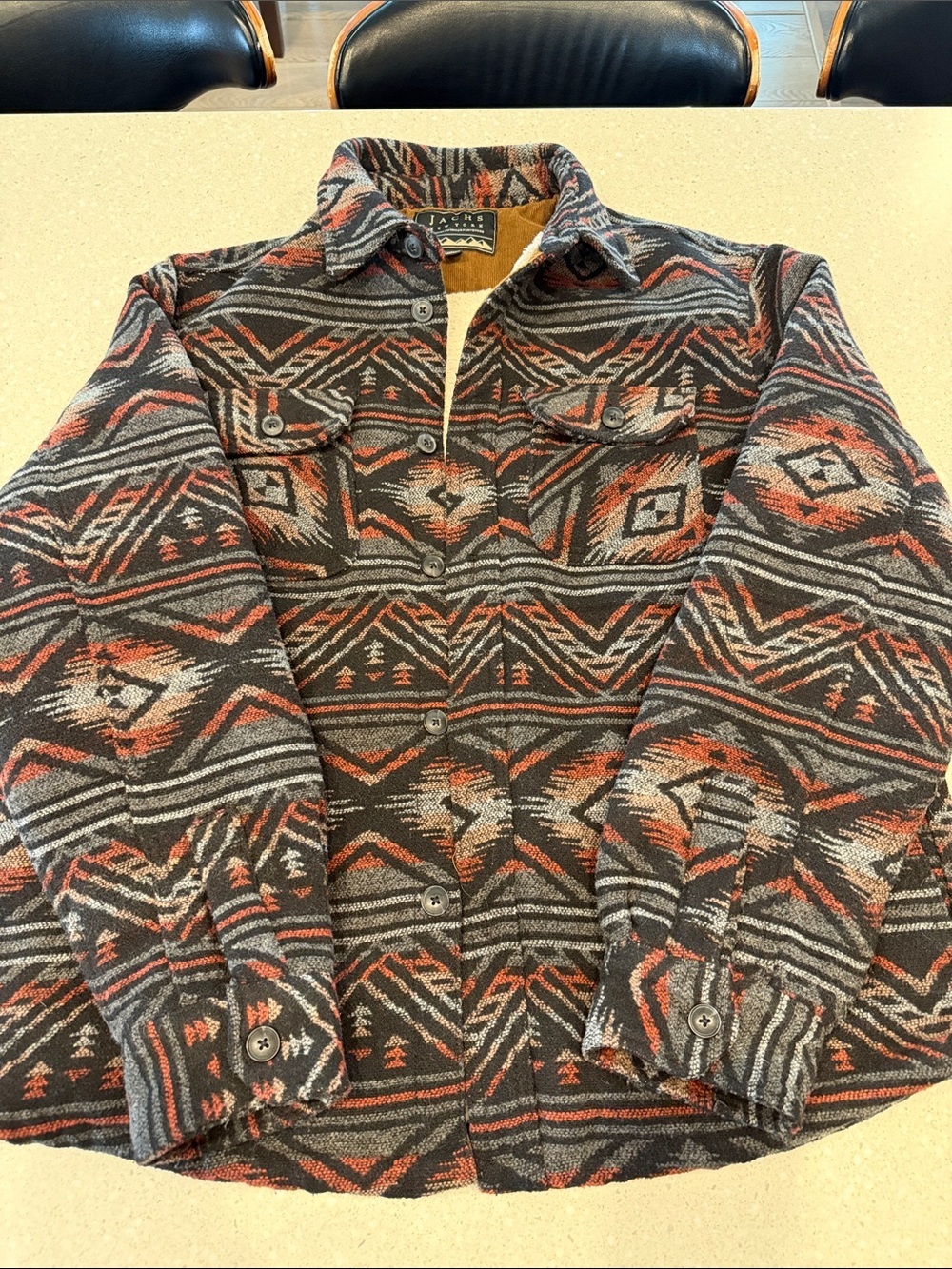 Men's Patterned Zip-Up Button Sweater Jacket - Black & Rust